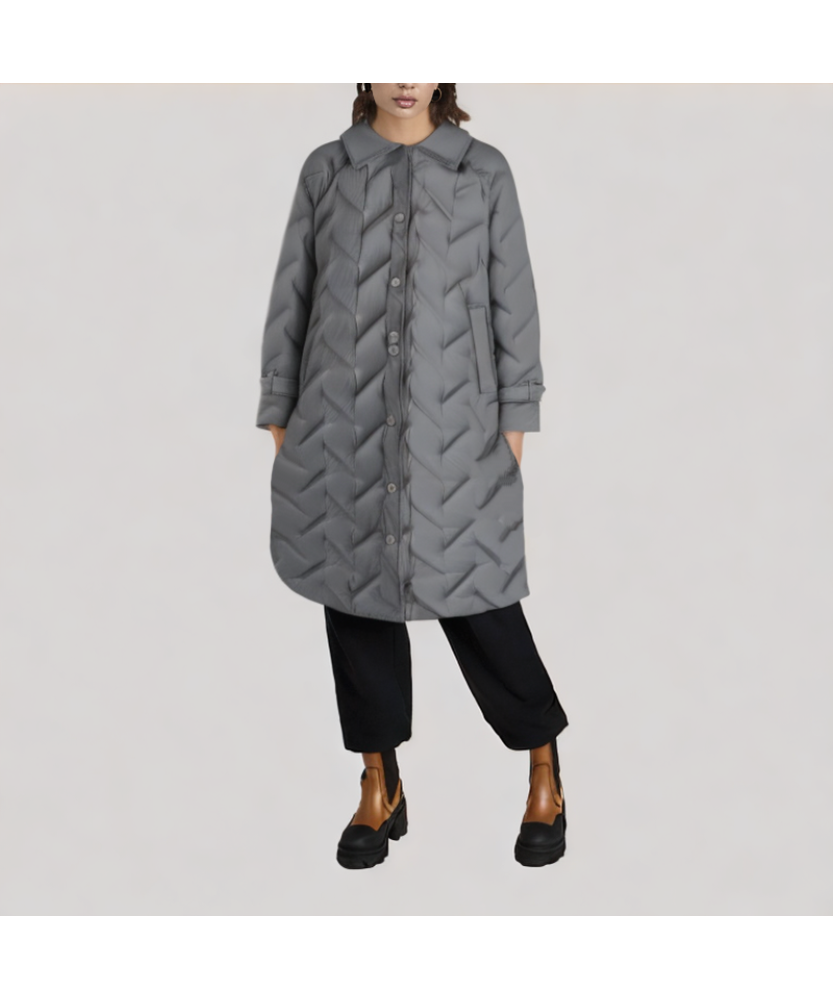 Gray Mid Length Down Jacket with Lapel