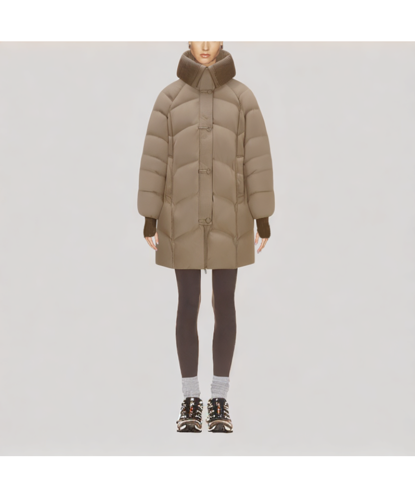 Knitted Down Jacket with Wide Collar