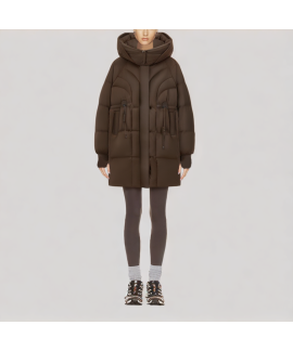 Brown Fitted Hooded Down Jacket