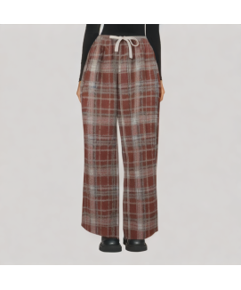 High Waisted Plaid Fleece Lined Casual Pants