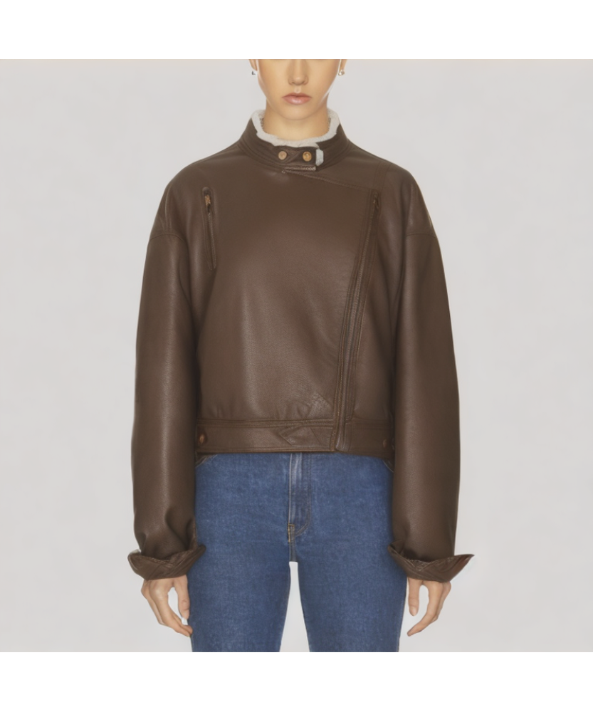 Solid Color PU Leather Short Jacket