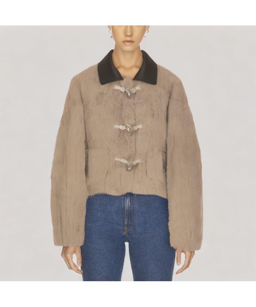 Color Blocked Collared Short Jacket