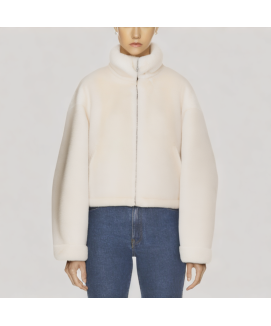 Short Faux Mink Fur Stand Collar Jacket