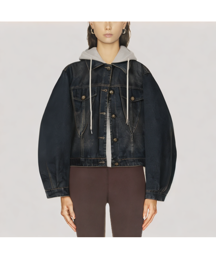 Hooded Cropped Denim Jacket