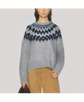 Color Blocked Jacquard Crew Neck Sweater