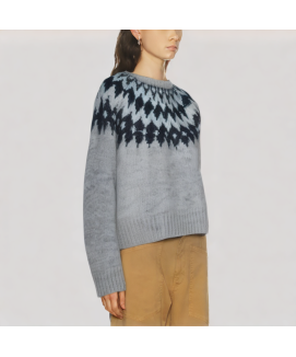 Color Blocked Jacquard Crew Neck Sweater