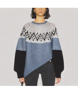 Color Blocked Loose Crew Neck Sweater