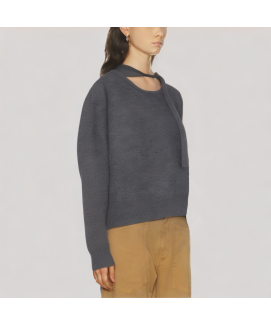 Gray Halter Neck Heart Shaped Buckle Sweater