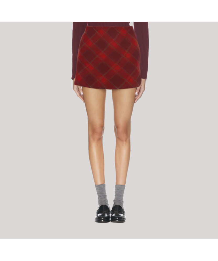 Red Plaid Wool A line Skirt