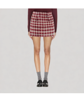 Red Plaid Wool A line Skirt