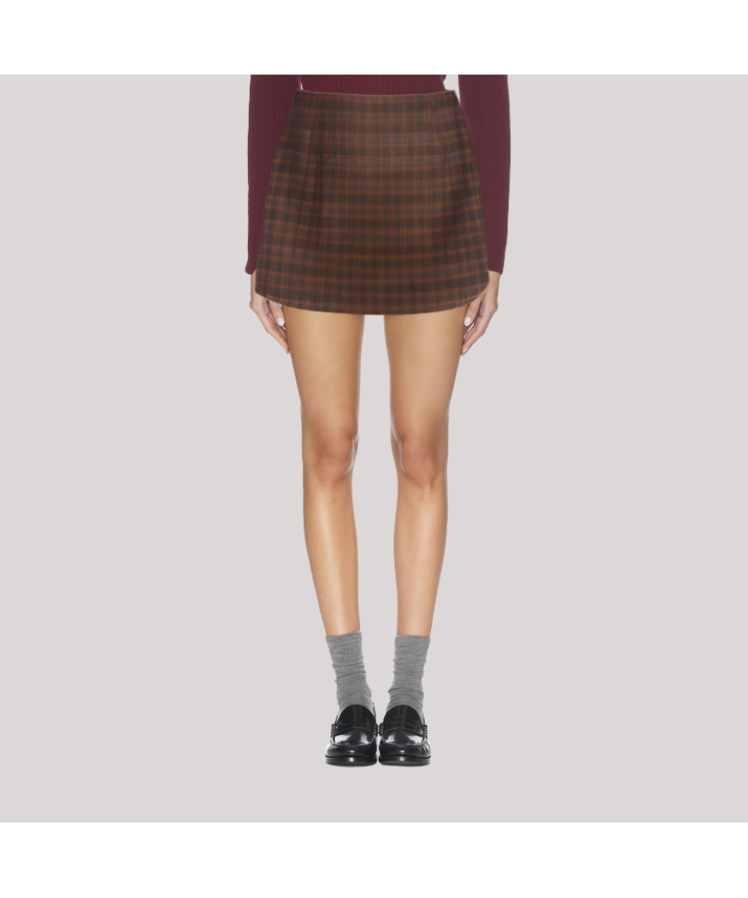 Brown Plaid A line Skirt