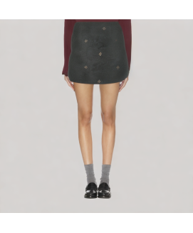 Snowflake Embroidered Wool A line Skirt